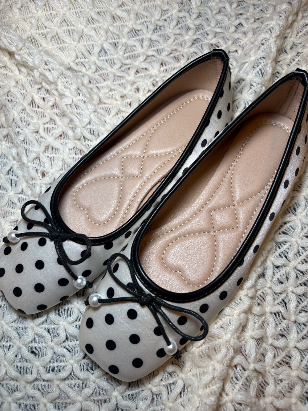 Polka Dot Ballet Flats - Black & Cream